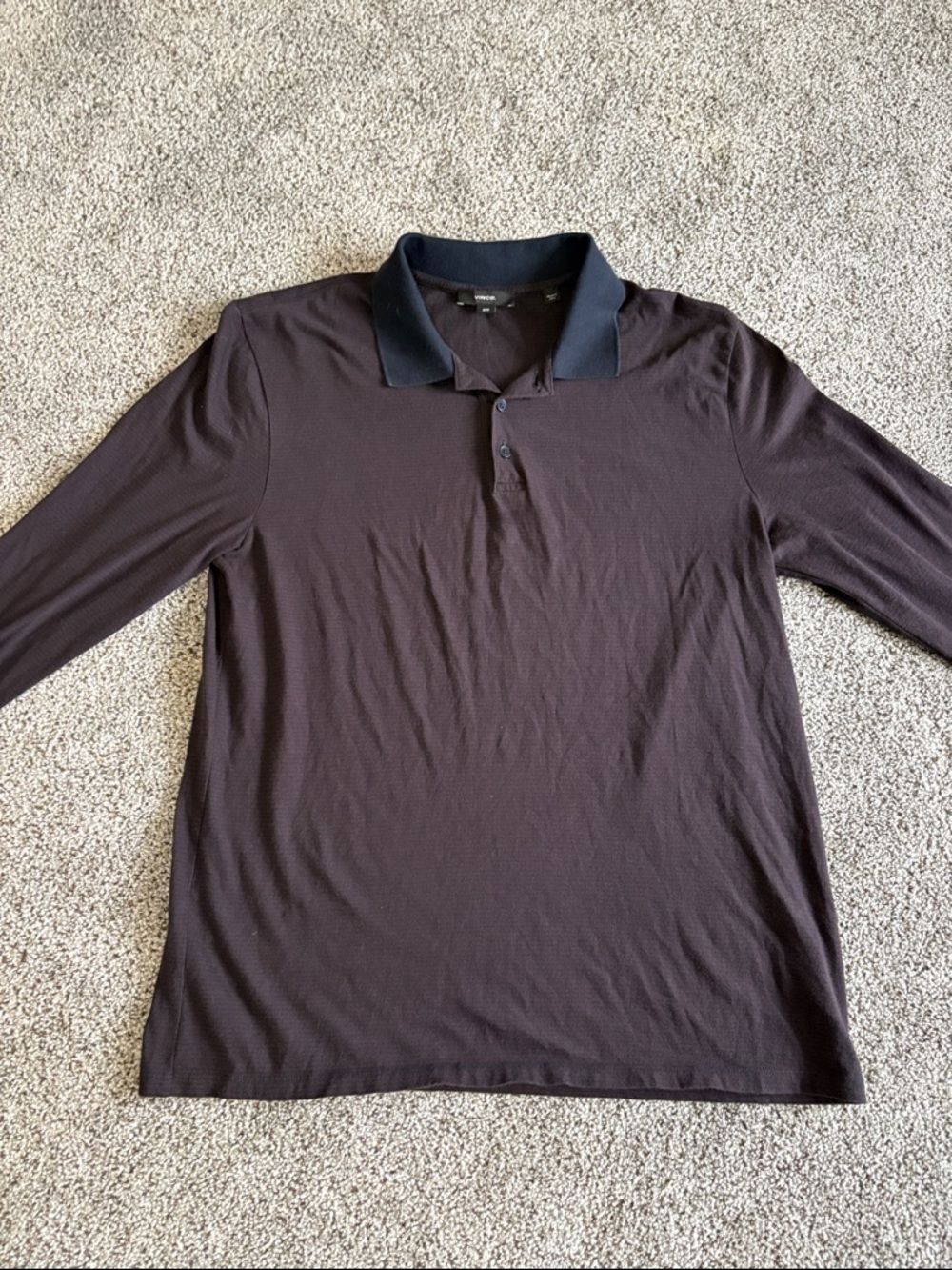 Vince Long Sleeve Polo in Dark Brown with Black Collar